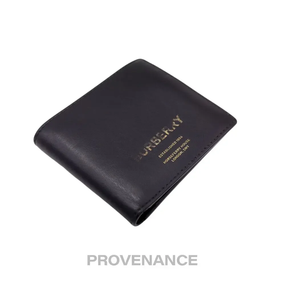 🔴 Burberry Address Logo Bifold Wallet - Black Leather